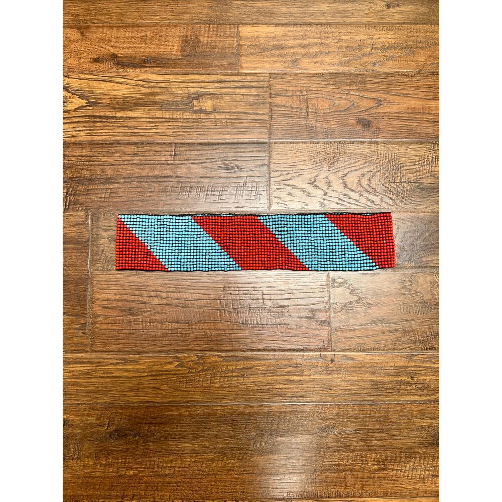 Vintage Accessories - Glass Seed Beaded Waist Belt -Turquoise and Coral - 29"